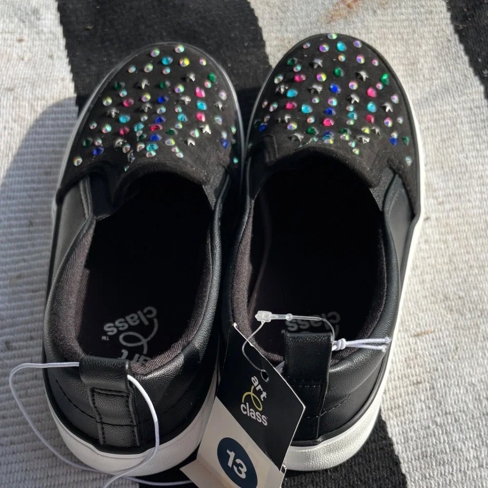 Art Class Kids Black Rhinestone Star Studded Slip On Sneakers Size 13 NEW